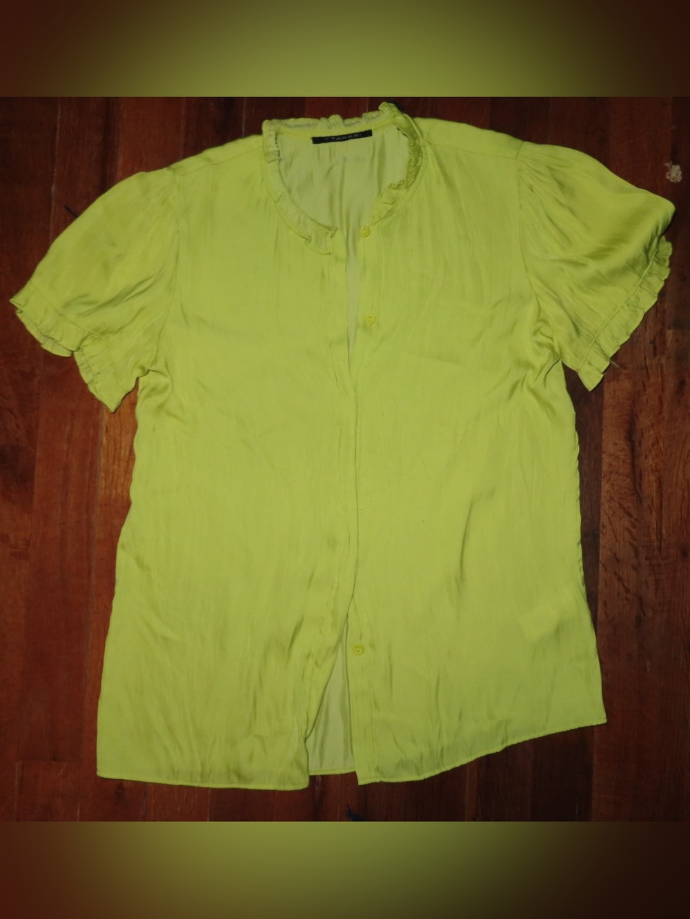 Tahari Short-Sleeve Button-Front Blouse in Lime